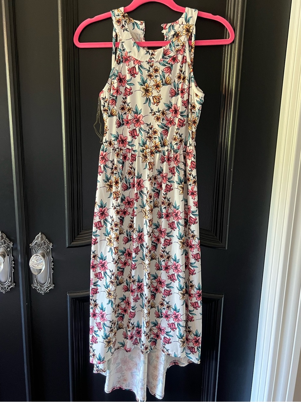 EUC Paper Doll Kids Floral Maxi Dress - Pink & Teal Flowers on White | 16Y